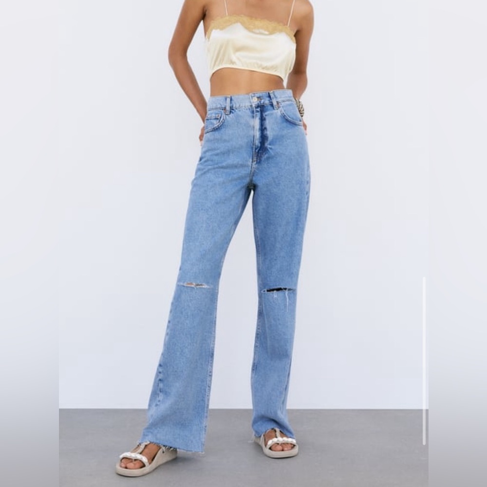 Zara 90’s full length jeans with rips size 12